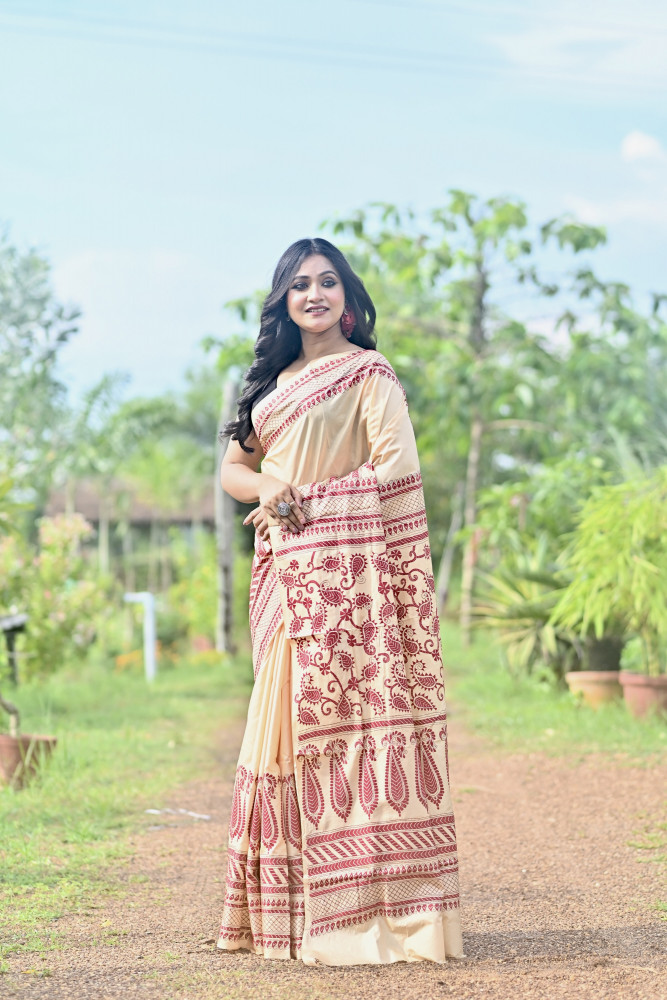 SARVESHWARI BISHNUPURI SILK KANTHA SAREE