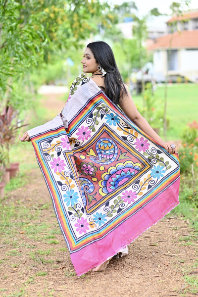 LALITAMBIKA GHICHA DIY HAND PRINT NAKSHI KANTHA SAREE