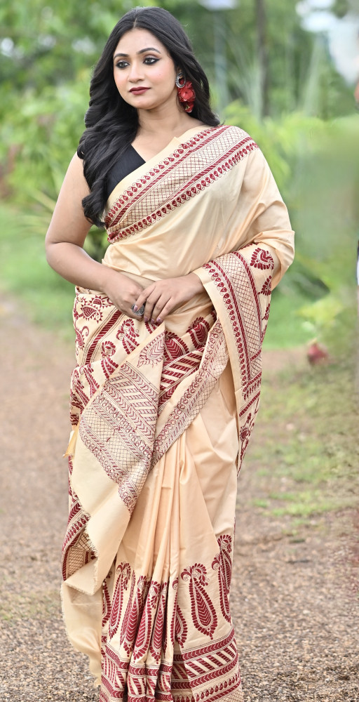 SARVESHWARI BISHNUPURI SILK KANTHA SAREE