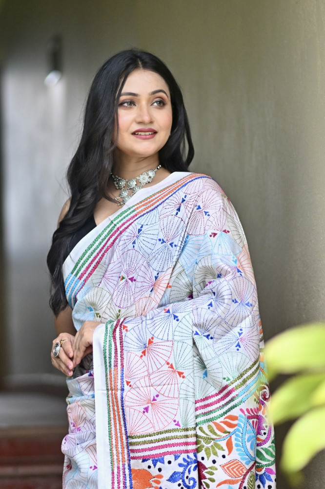 SHUMBHANASHINI  BLENDED SILK KANTHA SAREE