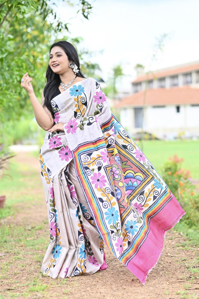 LALITAMBIKA GHICHA DIY HAND PRINT NAKSHI KANTHA SAREE