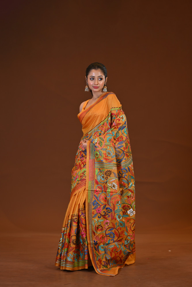Pure Silk Kantha Stitch Saree