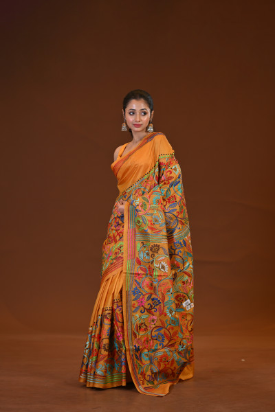 Pure Silk Kantha Stitch Saree