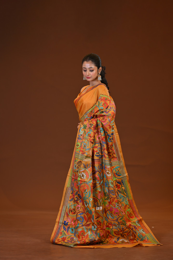 Pure Silk Kantha Stitch Saree