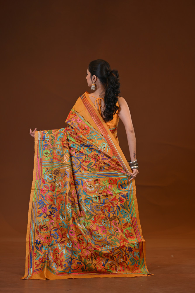 Pure Silk Kantha Stitch Saree
