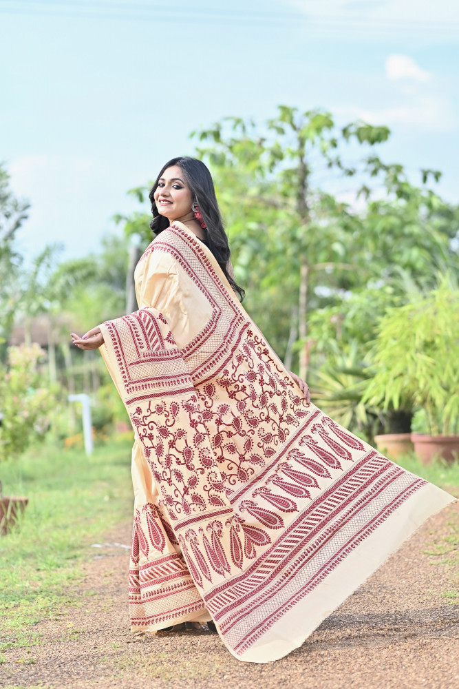 SARVESHWARI BISHNUPURI SILK KANTHA SAREE