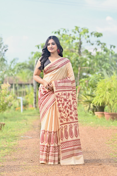 SARVESHWARI BISHNUPURI SILK KANTHA SAREE