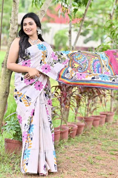 LALITAMBIKA GHICHA DIY HAND PRINT NAKSHI KANTHA SAREE