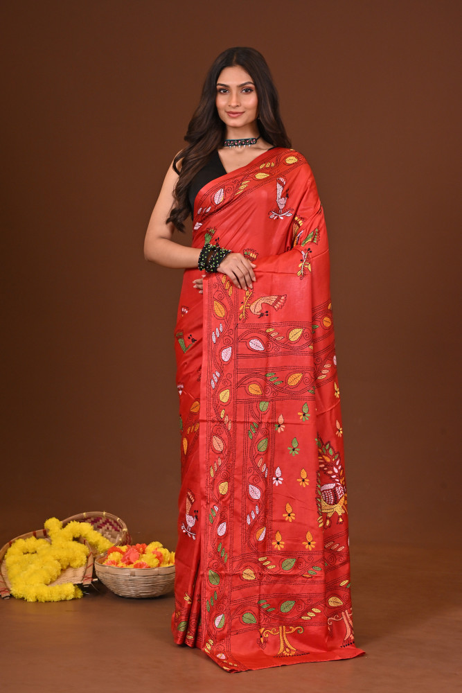 AGUNREKHA BLENDED SILK KANTHA SAREE