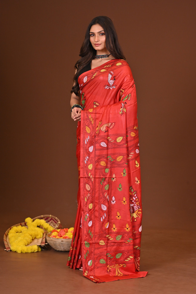 AGUNREKHA BLENDED SILK KANTHA SAREE