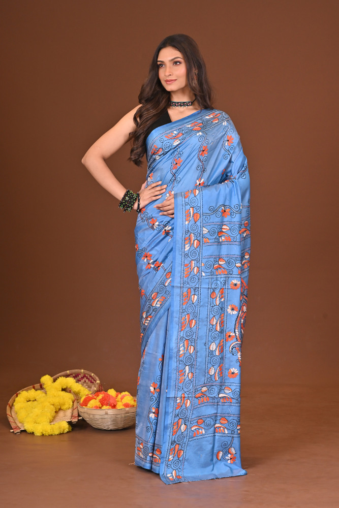 AKASHINI BLENDED SILK KANTHA SAREE