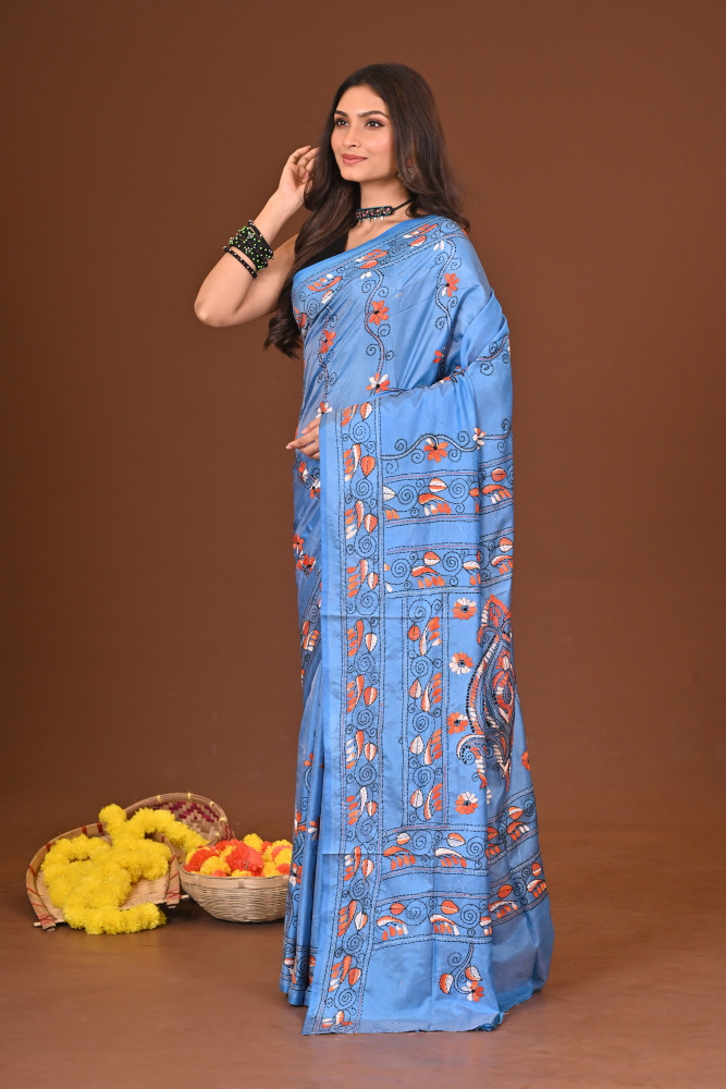AKASHINI BLENDED SILK KANTHA SAREE