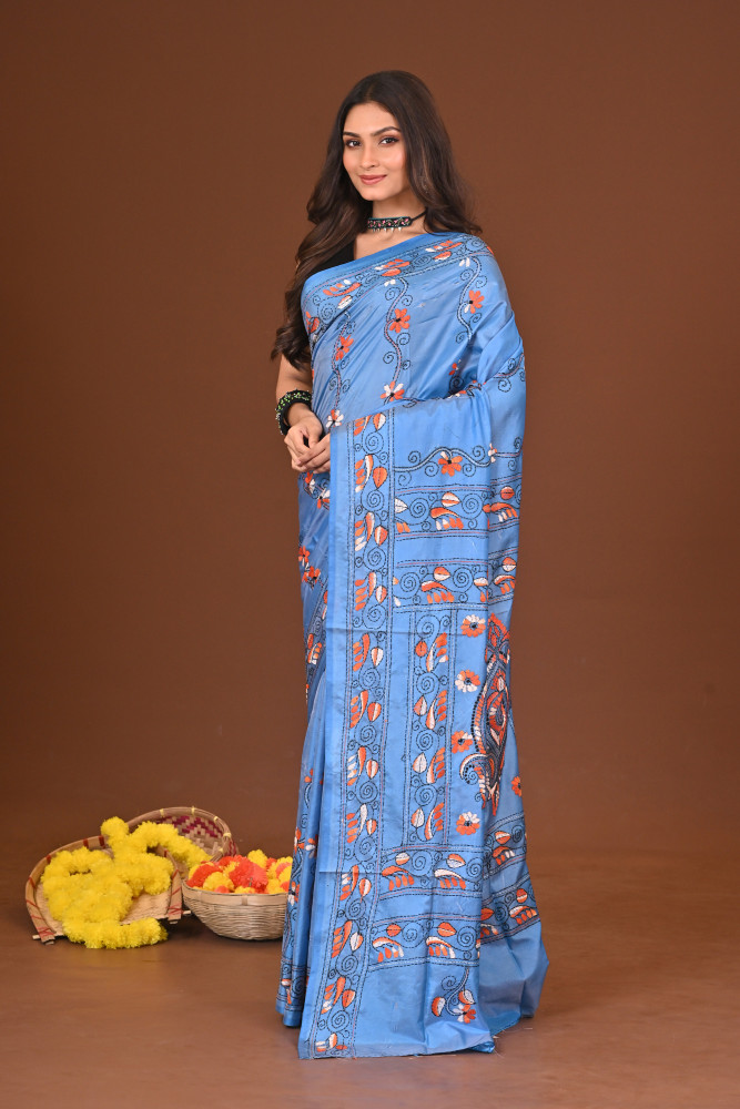 AKASHINI BLENDED SILK KANTHA SAREE