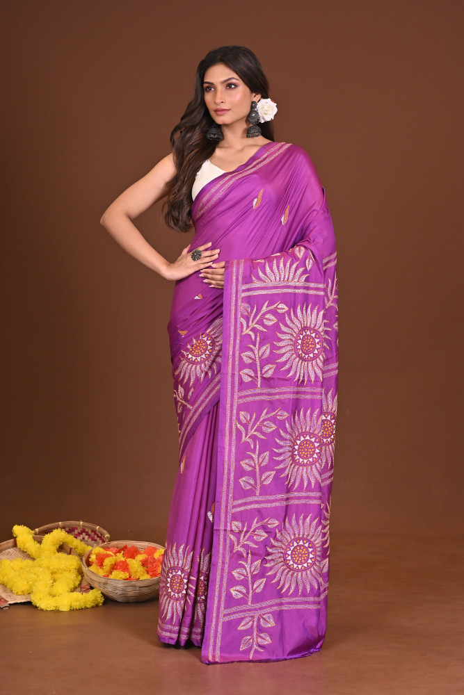 AMODINI  BLENDED SILK KANTHA SAREE
