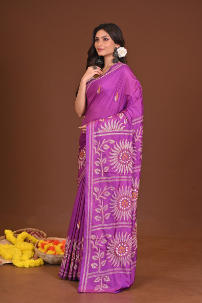 AMODINI  BLENDED SILK KANTHA SAREE