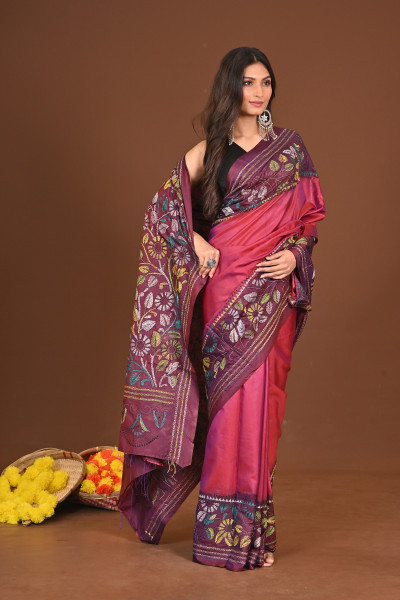ANONDODHARA BLENDED SILK KANTHA SAREE