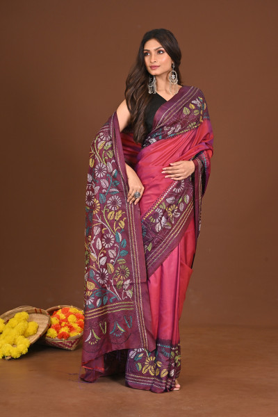 ANONDODHARA BLENDED SILK KANTHA SAREE