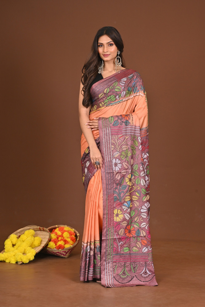 ANONDODHARAKOMOL BLENDED SILK KANTHA SAREE