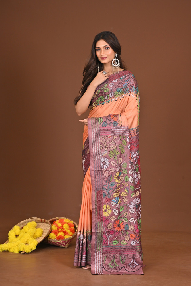 ANONDODHARAKOMOL BLENDED SILK KANTHA SAREE