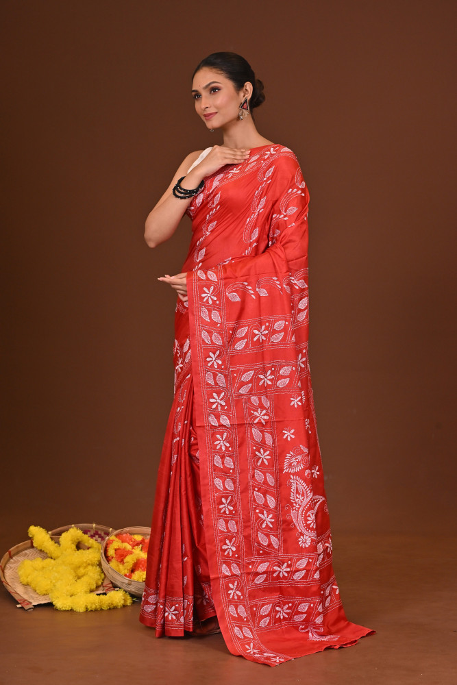 ANURAGINI BLENDED SILK KANTHA SAREE