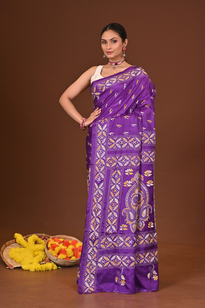 APARAJITA BLENDED SILK KANTHA SAREE