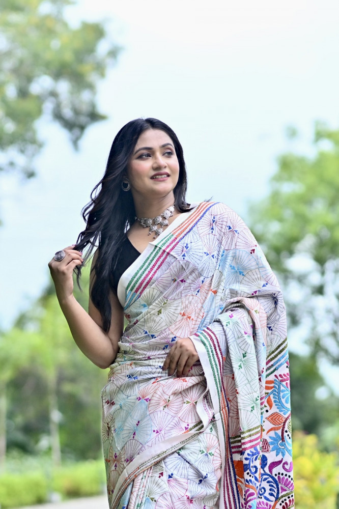 SHUMBHANASHINI  BLENDED SILK KANTHA SAREE