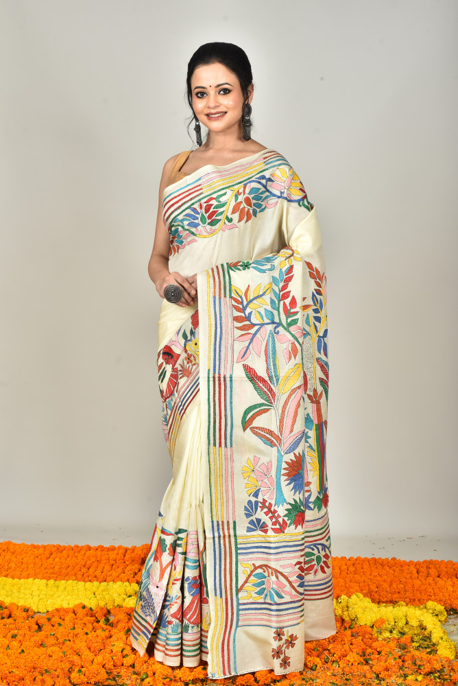 BANGALORE SILK KANTHA SAREE