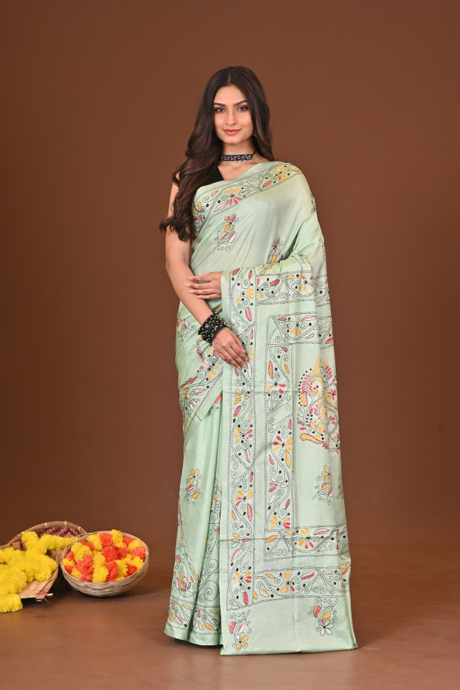 BASANTIKA BLENDED SILK KANTHA SAREE