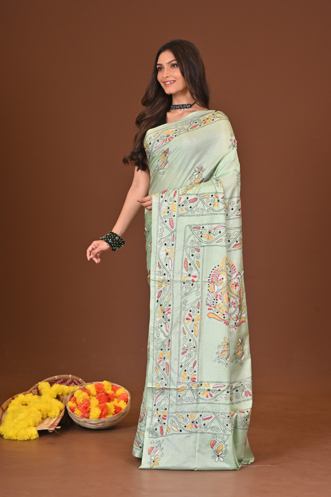 BASANTIKA BLENDED SILK KANTHA SAREE