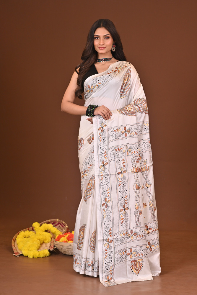 BHORERALO BLENDED SILK KANTHA SAREE