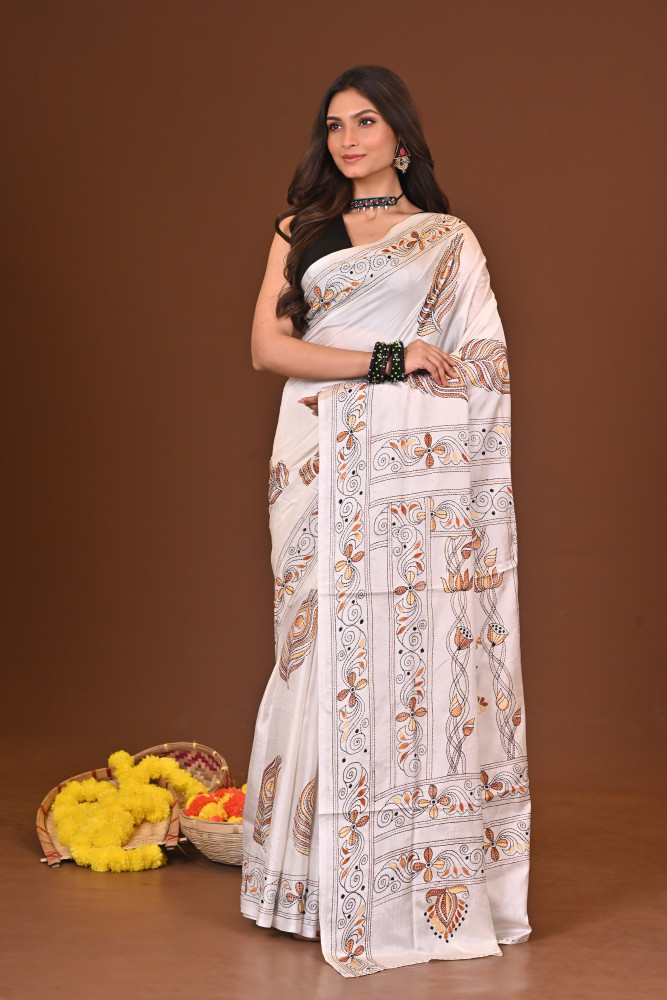BHORERALO BLENDED SILK KANTHA SAREE