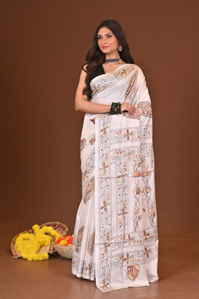 BHORERALO BLENDED SILK KANTHA SAREE