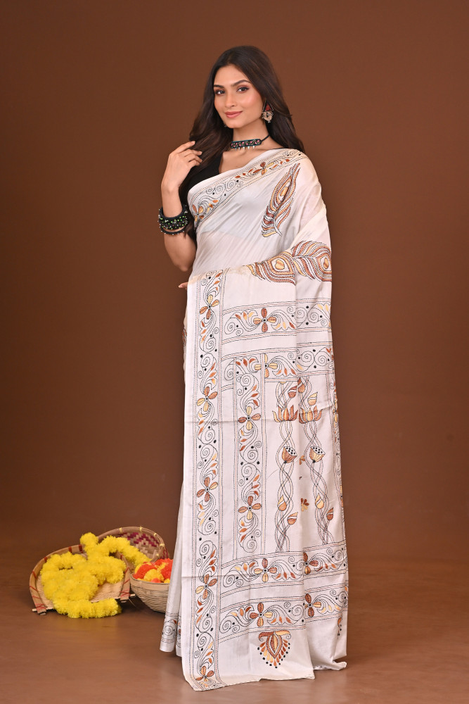 BHORERALO BLENDED SILK KANTHA SAREE
