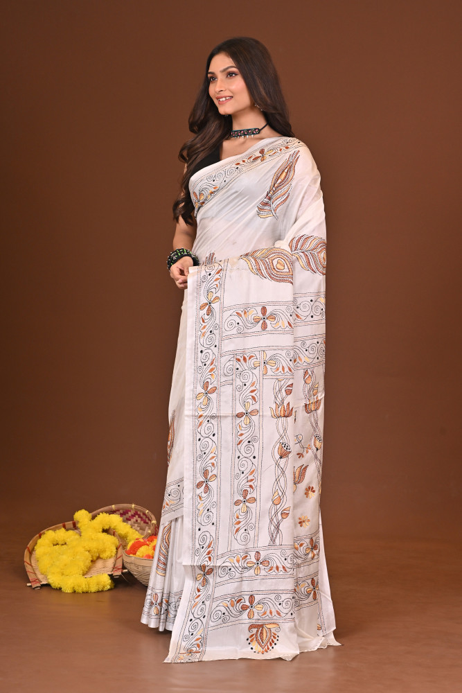BHORERALO BLENDED SILK KANTHA SAREE