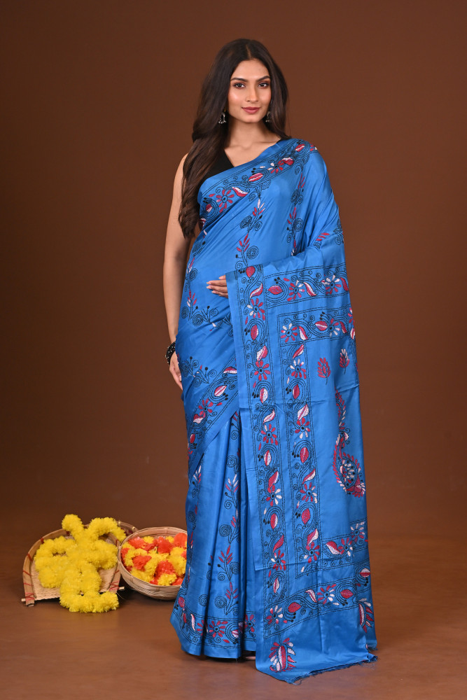 NEELAMBHORI BLENDED SILK KANTHA SAREE