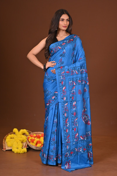 NEELAMBHORI BLENDED SILK KANTHA SAREE