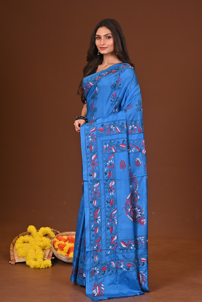 NEELAMBHORI BLENDED SILK KANTHA SAREE