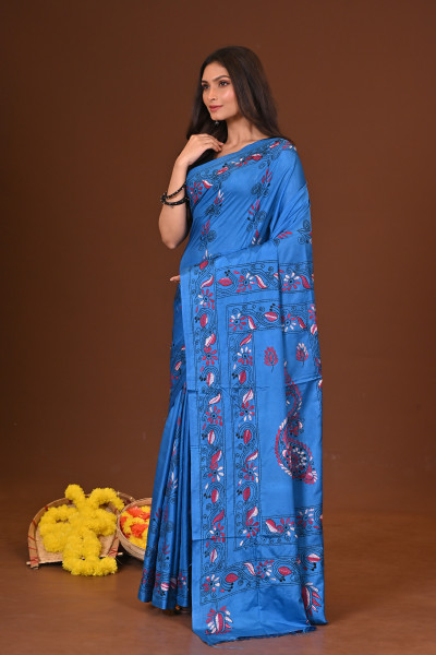 NEELAMBHORI BLENDED SILK KANTHA SAREE