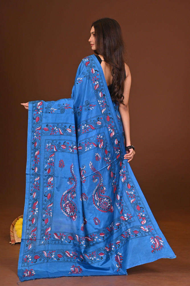 NEELAMBHORI BLENDED SILK KANTHA SAREE