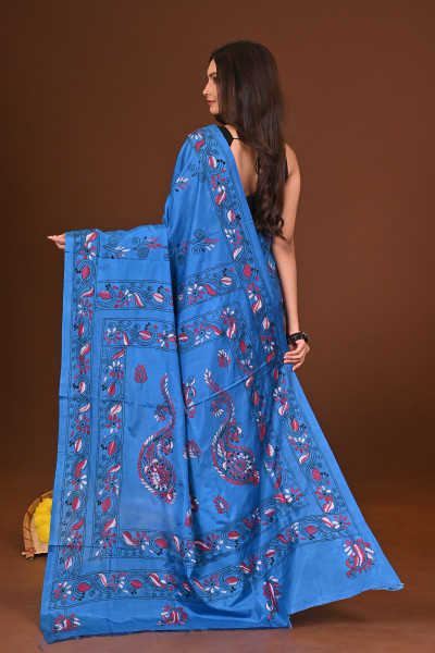 NEELAMBHORI BLENDED SILK KANTHA SAREE