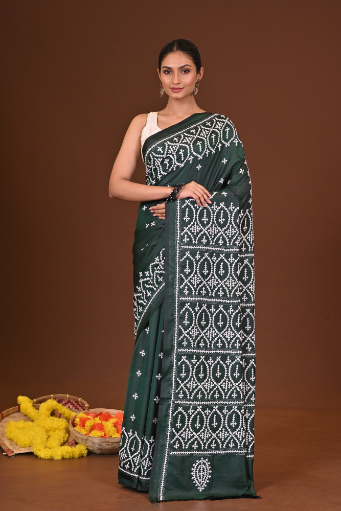 MEGHDURGA BLENDED SILK KANTHA SAREE