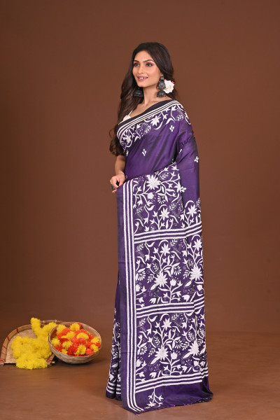 BRAHMABEENA BLENDED SILK KANTHA SAREE