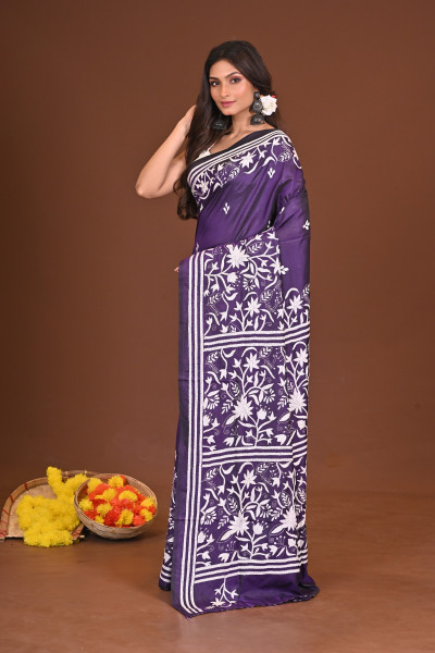 BRAHMABEENA BLENDED SILK KANTHA SAREE