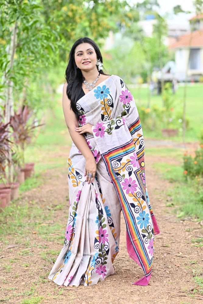 Image of LALITAMBIKA GHICHA DIY HAND PRINT NAKSHI KANTHA SAREE