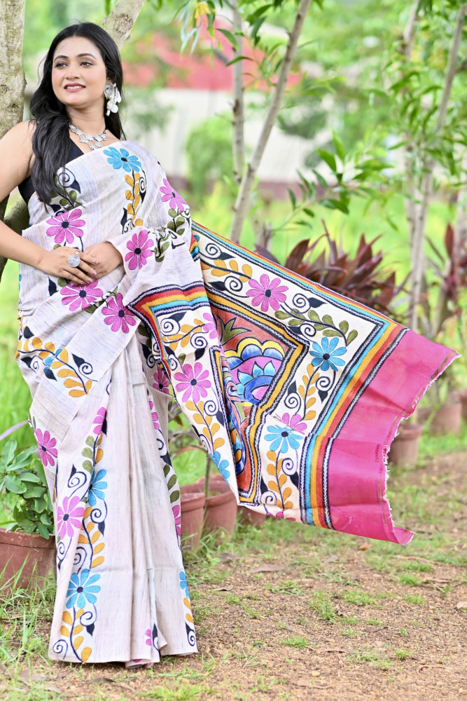 LALITAMBIKA GHICHA DIY HAND PRINT NAKSHI KANTHA SAREE