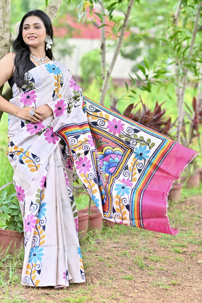 LALITAMBIKA GHICHA DIY HAND PRINT NAKSHI KANTHA SAREE