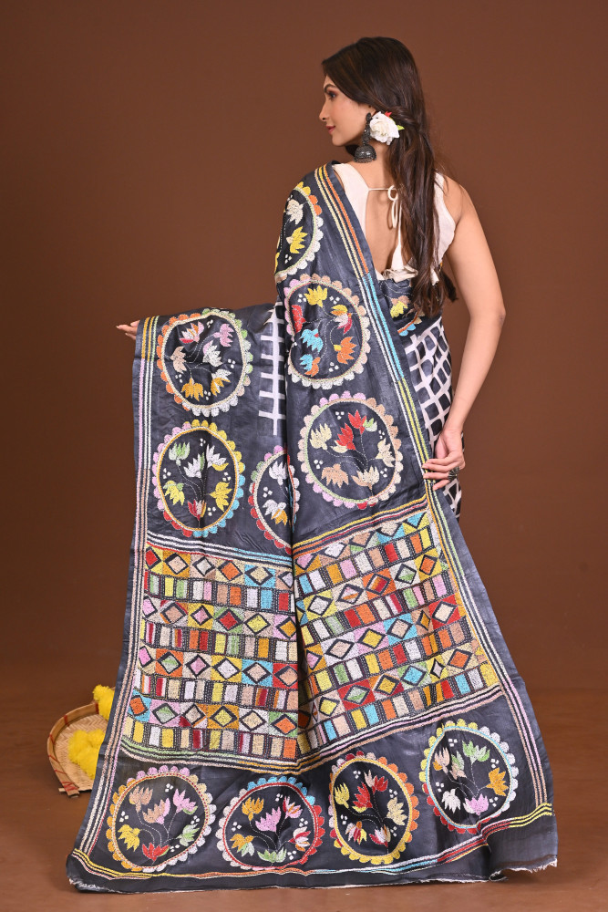 CHITRITA TUSSAR DIY HANDPAINT KANTHA SAREE