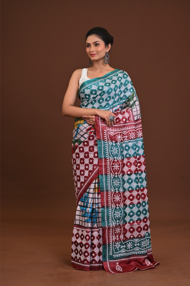 Tussar Hand Print Gujrati Saree