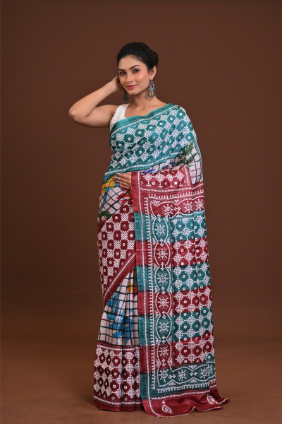 Tussar Hand Print Gujrati Saree