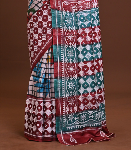 Tussar Hand Print Gujrati Saree